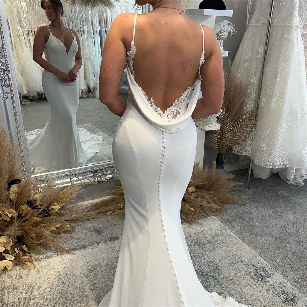 Bridal Backless Simple Satin Super Fairy Mori Style Trailing Strap Welcome Dress