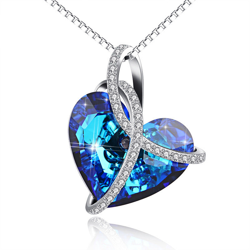 Fashion Blue Crystal Butterfly Heart Pendant Pendant