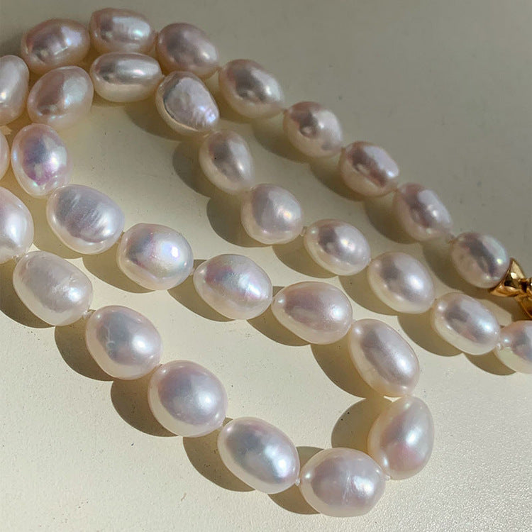 Natural Large Particle White Colorful Shaped Baroque Freshwater Pearl Necklace