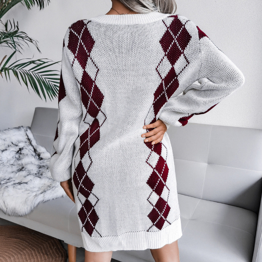 European And American College Style Diamond Sweater Dress