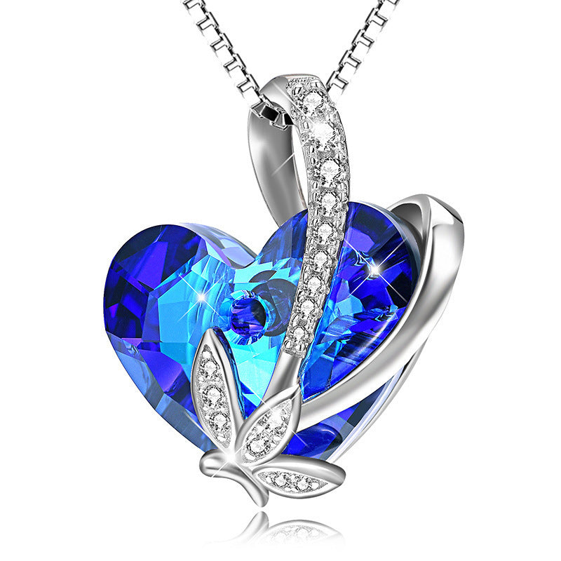 Fashion Blue Crystal Butterfly Heart Pendant Pendant