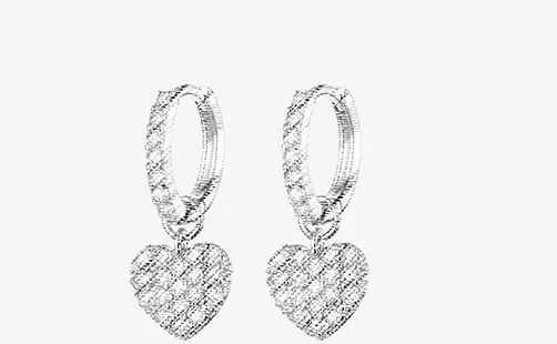 EARRING - Heart shaped 
 925 Sterling Silver Shining Heart Dangle Earrings