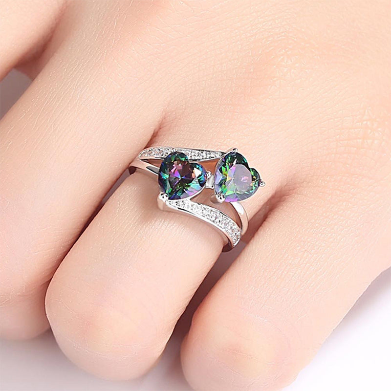 Purple double heart zircon ring