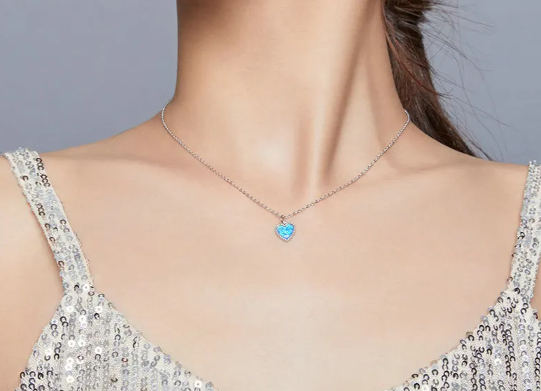 TALIA NECKLACE
 Deep Blue Heart Necklace for Women 925 Sterling Plated platinum Translucent opal Luxury Brand Jewelry 2020 Mode SCN413