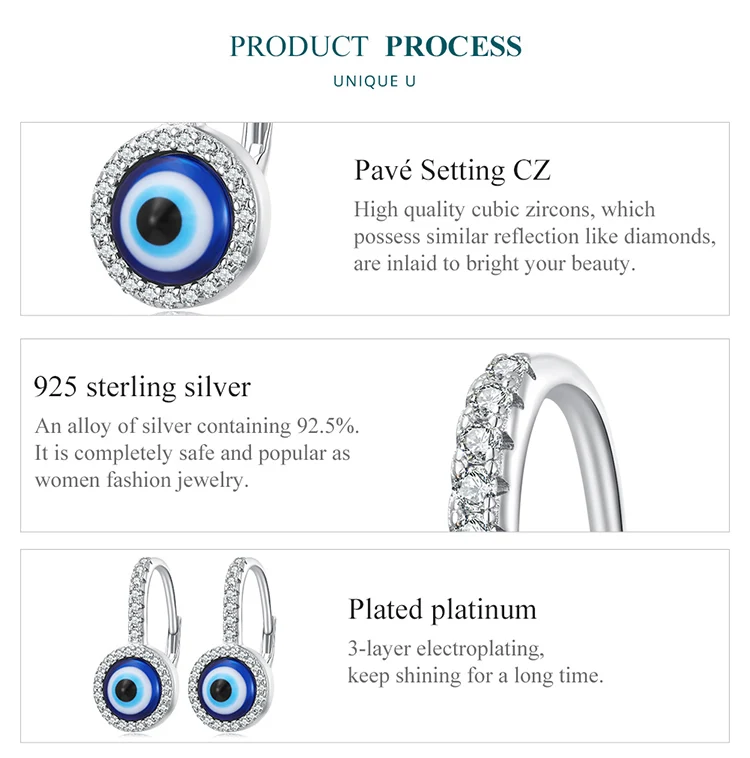 Evil blue eye
 925 Sterling Silver  Earrings