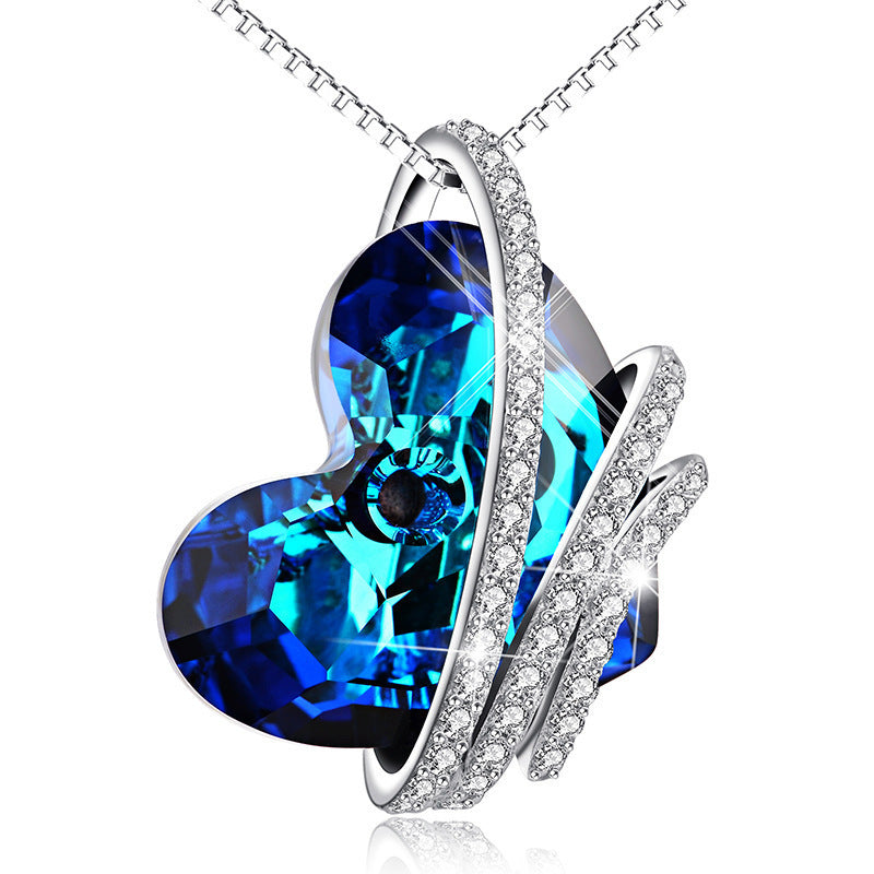 Fashion Blue Crystal Butterfly Heart Pendant Pendant