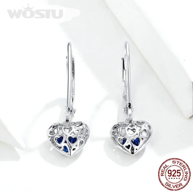 Heart Drop Earrings 
925 Sterling Silver