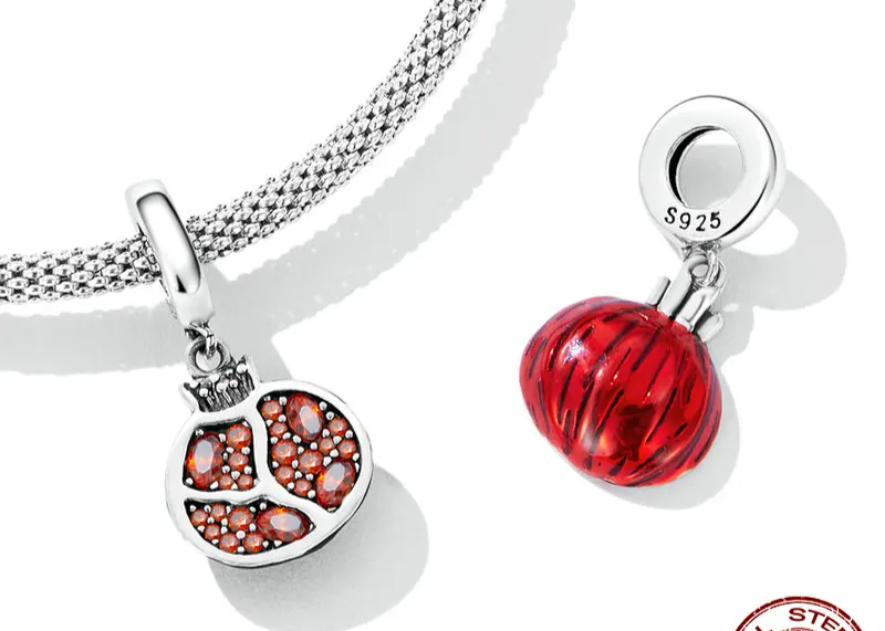 TRY ME - 925 Sterling Silver Delicate Pomegranate Pendant fit for Women DIY Bracelet & Bangle Fruit