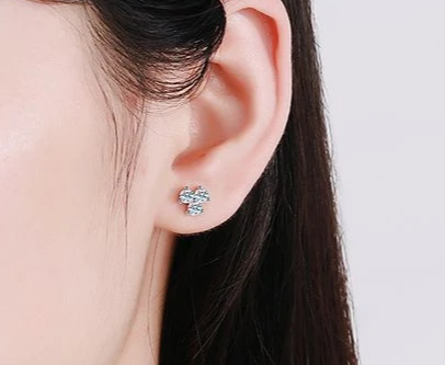 Plum Flower  EARRING
 Moissanite Stud Earrings 0.6CT 18K White Gold Plated Sterling Silver D VVS1 Lab Diamond