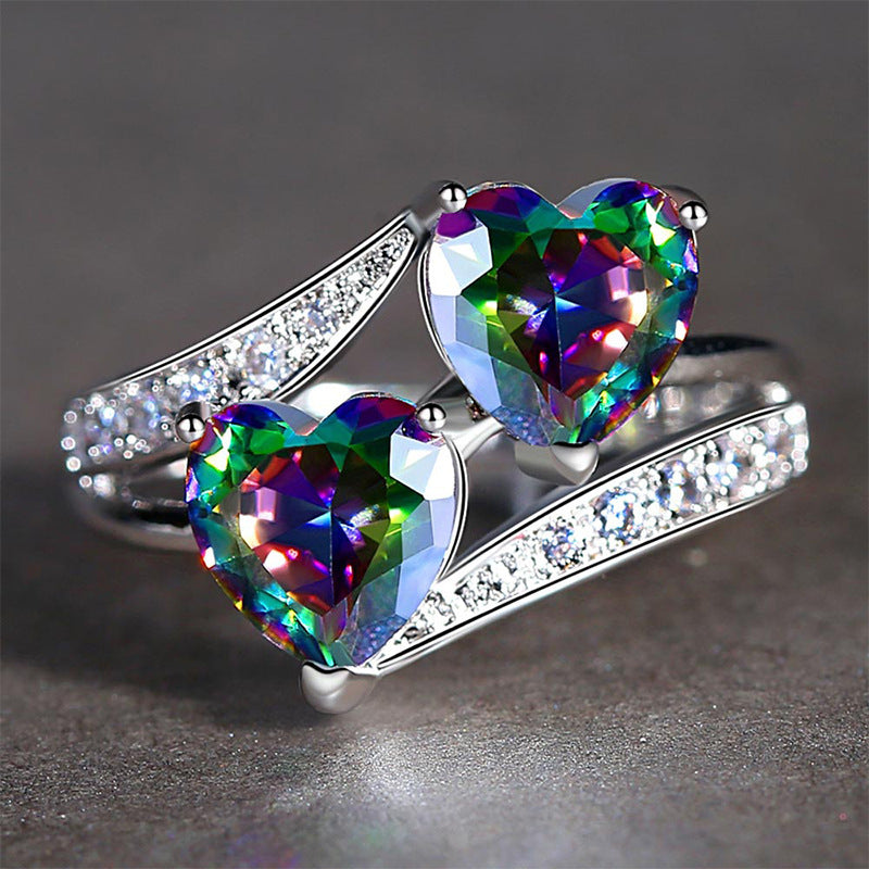 Purple double heart zircon ring