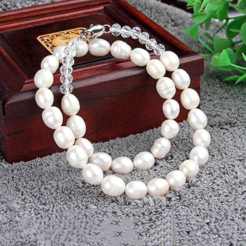 Threaded freshwater pearl necklace with jade pendant Mother chain