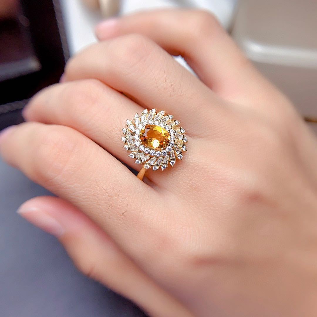 Fashion Silver Inlay Citrine Suit Female Ring Pendant