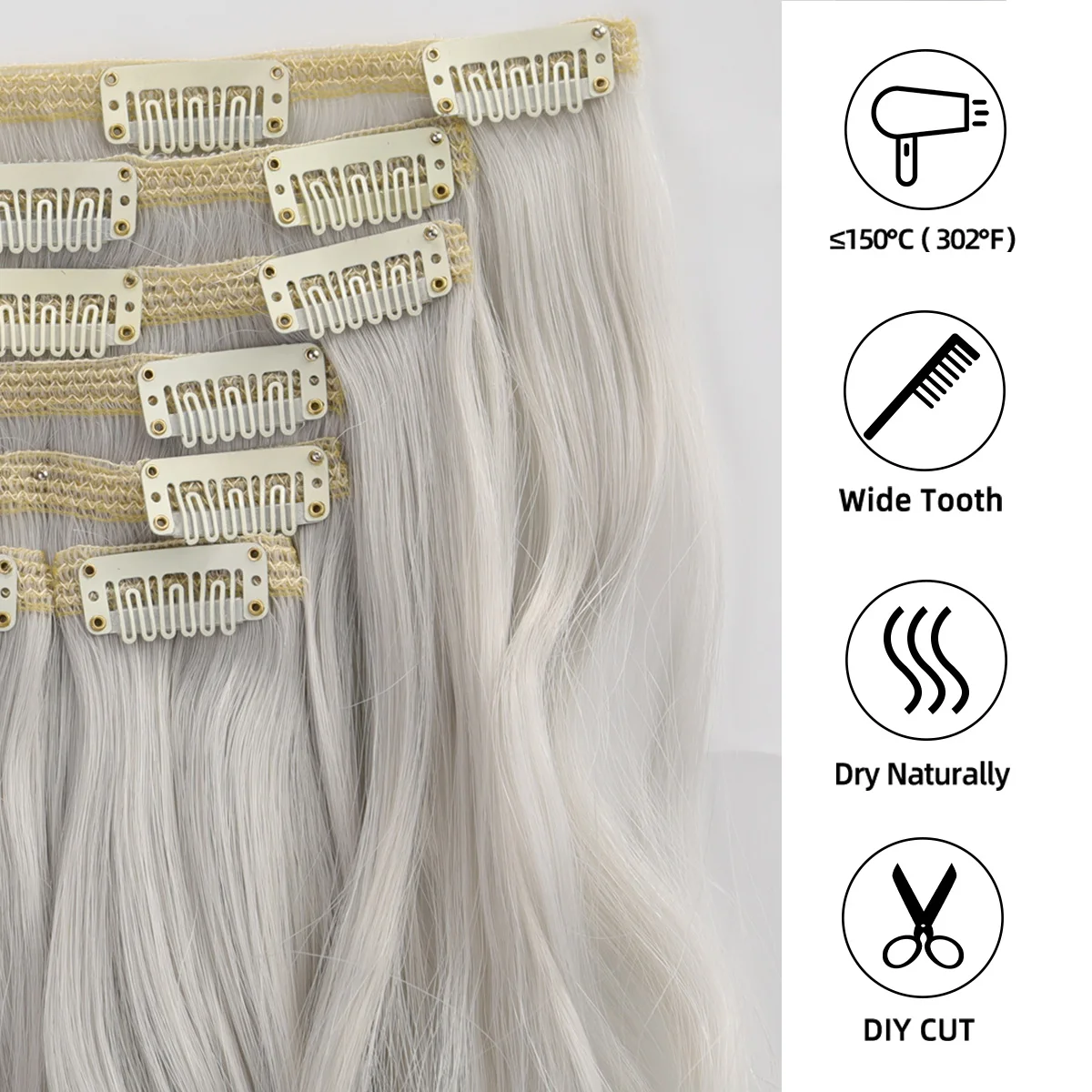 Hair Extensions 
18 Inch Long 7PCS Clips Mermaid Wave Luxurious Lightweight Synthetic - Natural
Soft Silver Gray Wine Red Black