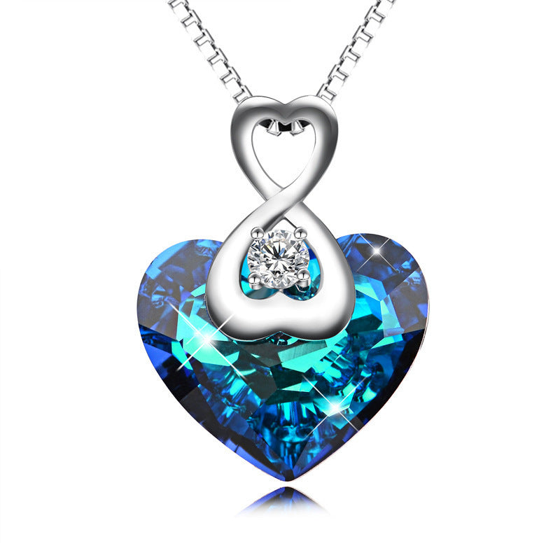 Fashion Blue Crystal Butterfly Heart Pendant Pendant