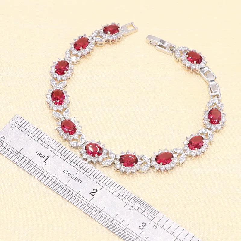 Jewelry Sets For Women Red Semi-precious Necklace Pendant Earring Ring Bracelet Wedding Jewelry Birthday Gift