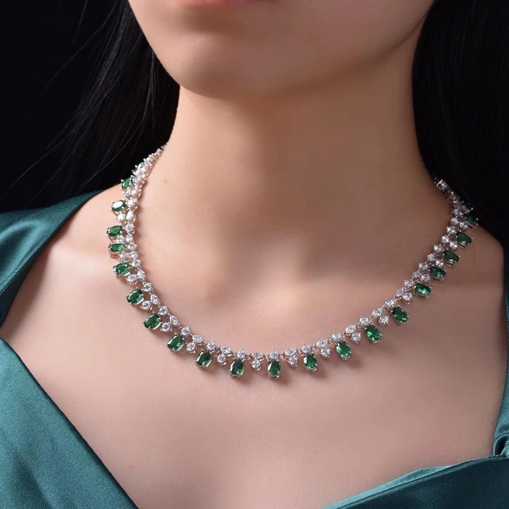 Necklace
- Top Quality Solid 925 Sterling Silver Oval 5*7MM Emerald Gem Created Moissanite Wedding 42CM Pendant Necklace Fine Jewelry