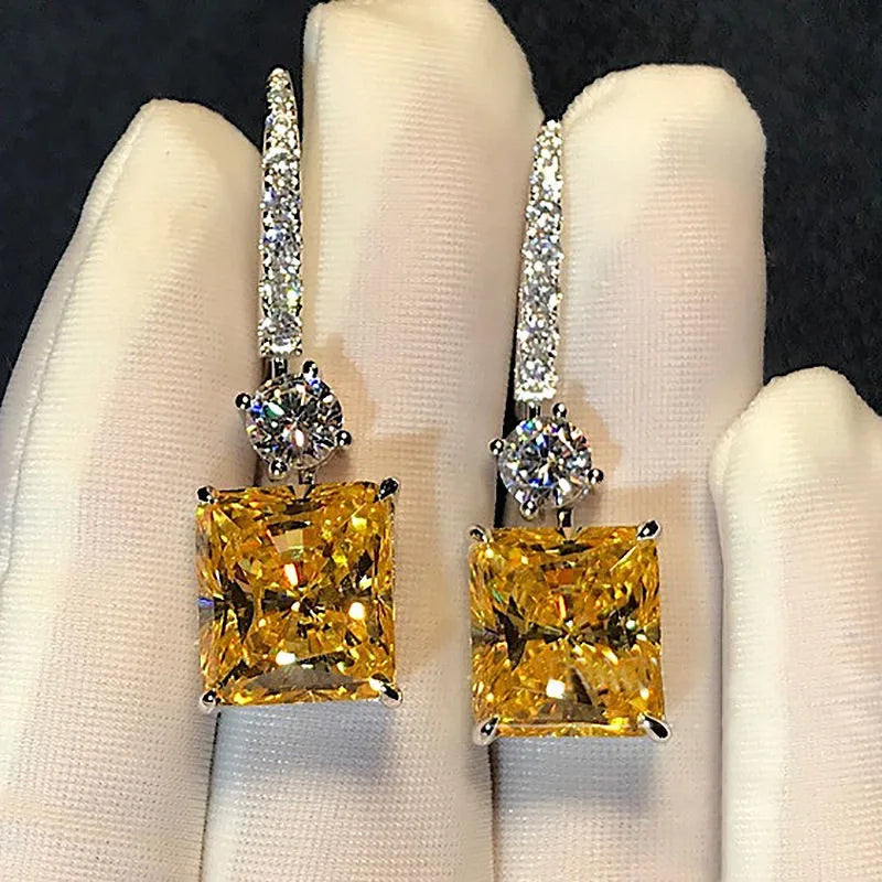 Radiant Cut 4ct Lab Topaz Diamond Dangle Earring Real 925 Sterling silver Jewelry Party Wedding Drop Earrings for Women Bridal