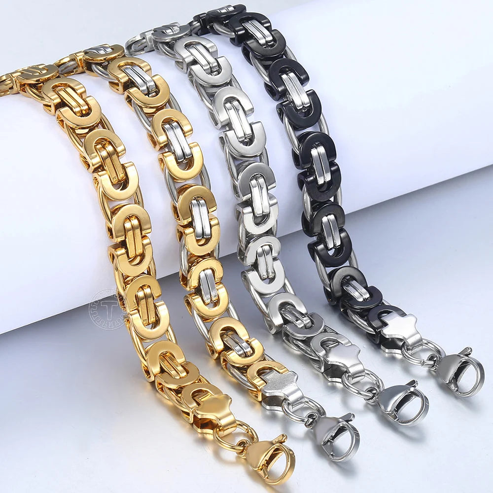 Byzantine Chain Bracelet
 for Men Gold Black Silver Color Stainless Steel Mens Bracelets Jewelry 6/8/11mm LKBM31