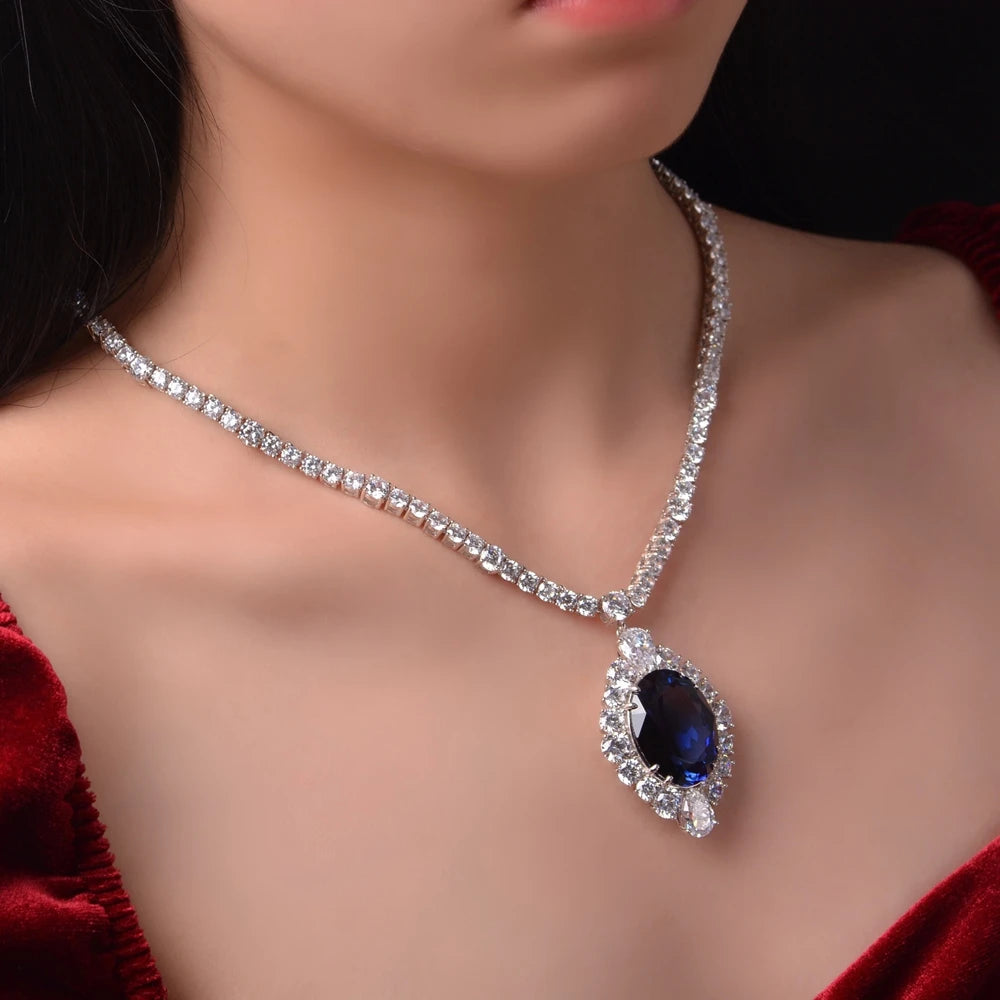 Nova  necklace
Top Quality Real 925 Sterling Silver Oval Cut Sapphire Gem Created Moissanite Wedding Pendant Necklace Luxury Fine Jewelry