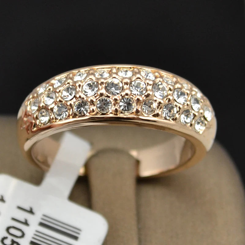 Classic Anillos Mujer Bague Aros Rose Gold Color Rhinestones Studded Finger Rings JR0084A