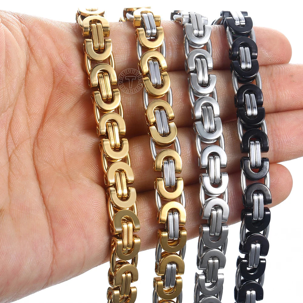 Byzantine Chain Bracelet
 for Men Gold Black Silver Color Stainless Steel Mens Bracelets Jewelry 6/8/11mm LKBM31