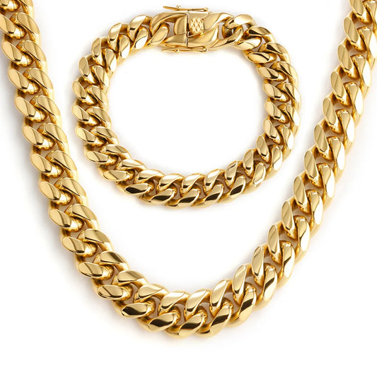 Necklace Bracelet 
6-18mm Wide Golden Miami Cuban Chain for Men Women