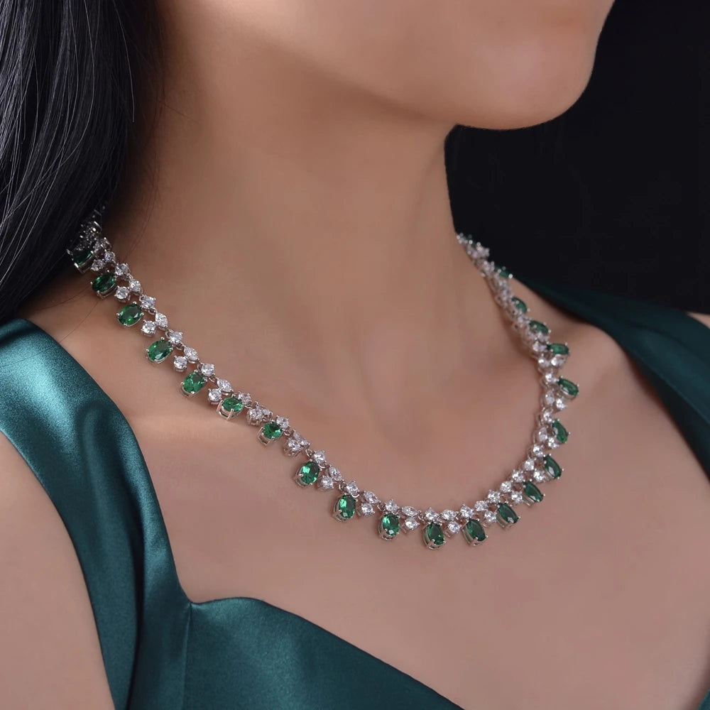 EMMA Necklace
- Top Quality Solid 925 Sterling Silver Oval 5*7MM Emerald Gem Created Moissanite Wedding 42CM Pendant Necklace Fine Jewelry