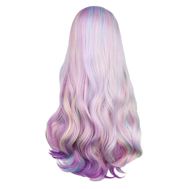 WIG
QQXCAIW Rainbow Colorful Long Wavy Wig