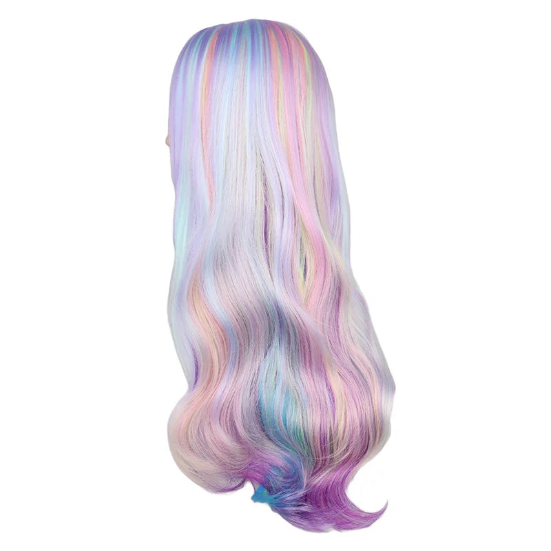 WIG
QQXCAIW Rainbow Colorful Long Wavy Wig