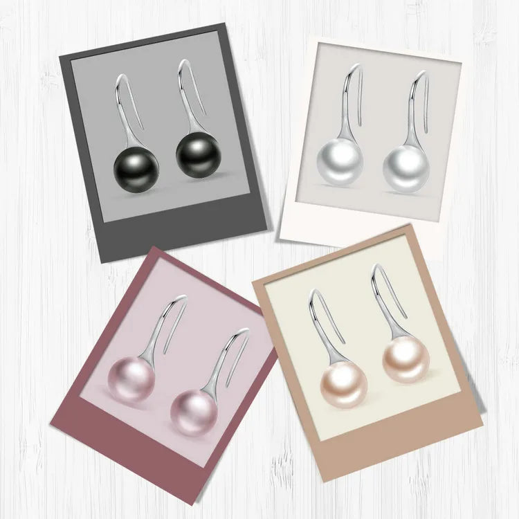 Drop Earrings Pearl shaped 
 925 Sterling Silver Elegant Round