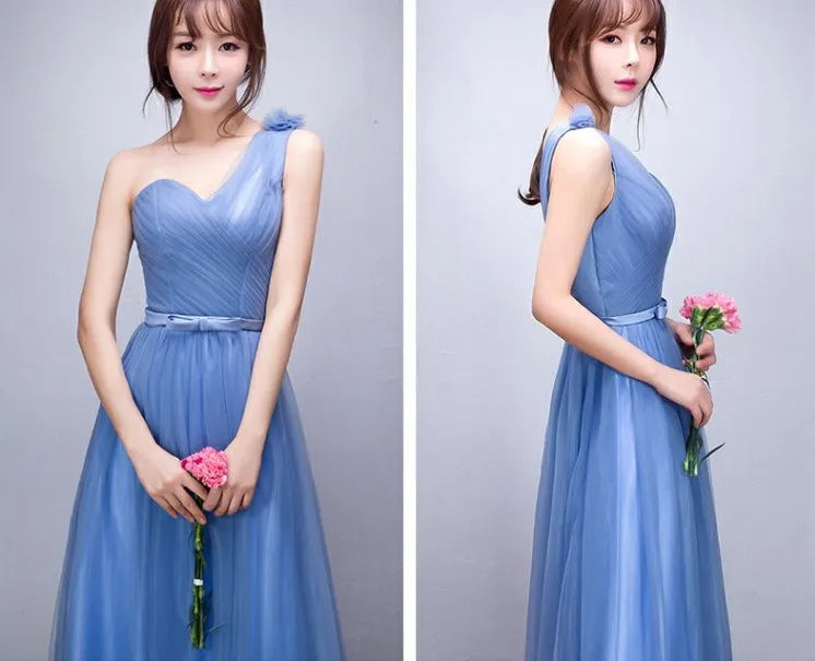 N085 Custom Made Light Blue Champagne Wine Red Pink Tulle Bridesmaid Dresses Long Sexy Women Prom Graduation Wedding Party Dress