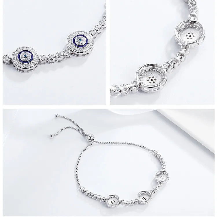 Bracelet                                                  925 Sterling Silver Luxury Round Blue Evil Eyes Clear Cubic Zircon Crystal Tennis Bracelet Jewelry SCB002