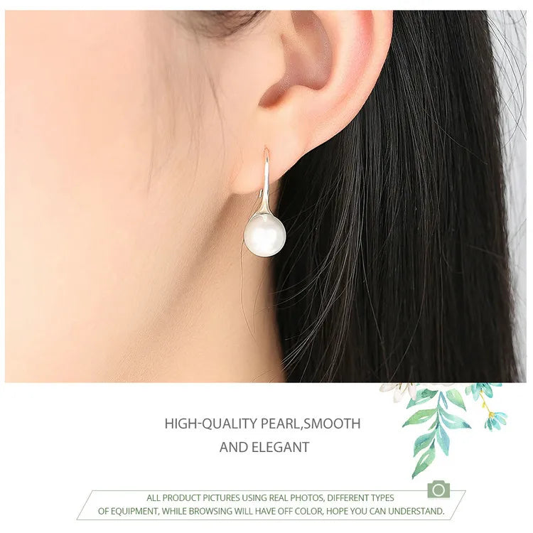 Drop Earrings Pearl shaped 
 925 Sterling Silver Elegant Round