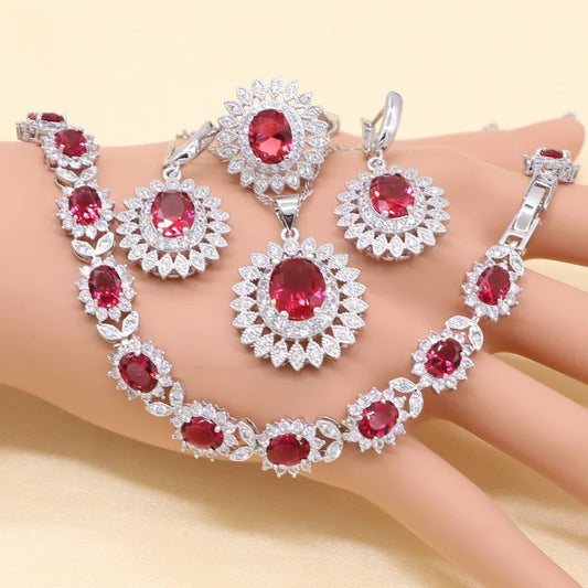 Jewelry Sets For Women Red Semi-precious Necklace Pendant Earring Ring Bracelet Wedding Jewelry Birthday Gift