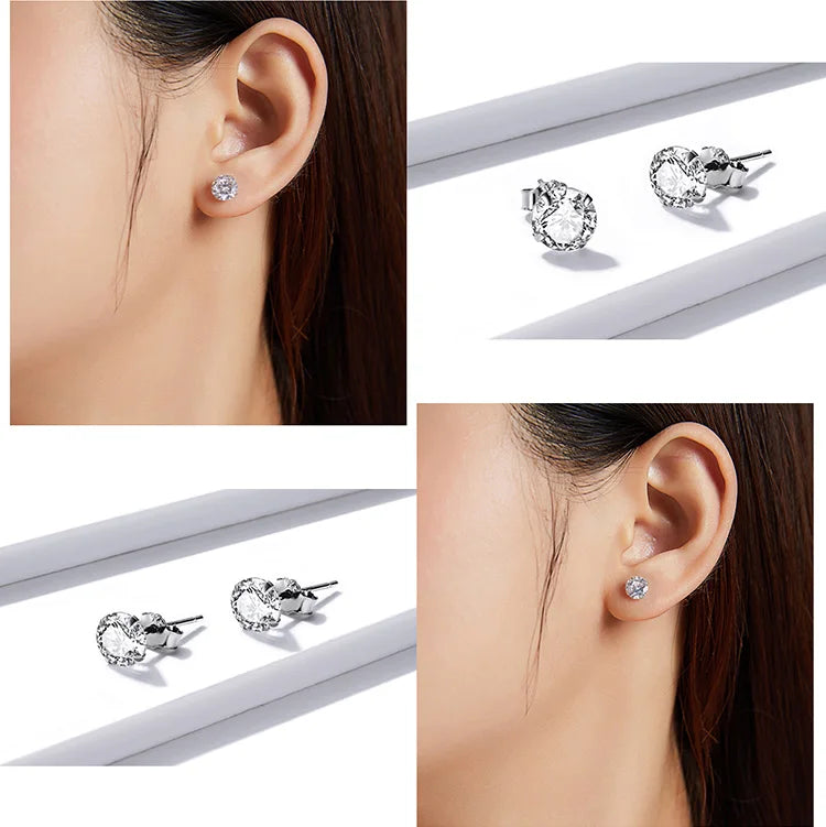 EARRINGS
 3 Pairs Stud Earrings Set 925 Sterling Silver Stone