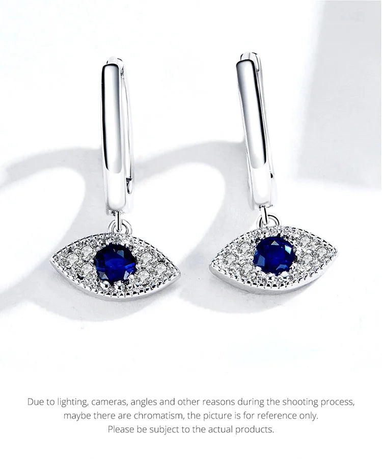 Blue Evil Eye Drop Earrings 
925 Sterling Silver