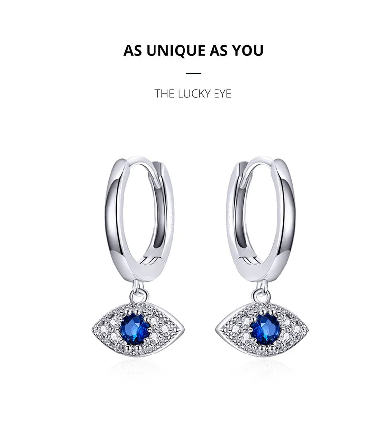 Blue Evil Eye Drop Earrings 
925 Sterling Silver