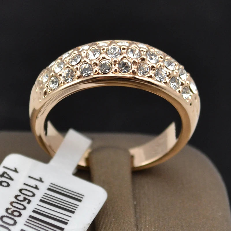 Classic Anillos Mujer Bague Aros Rose Gold Color Rhinestones Studded Finger Rings JR0084A