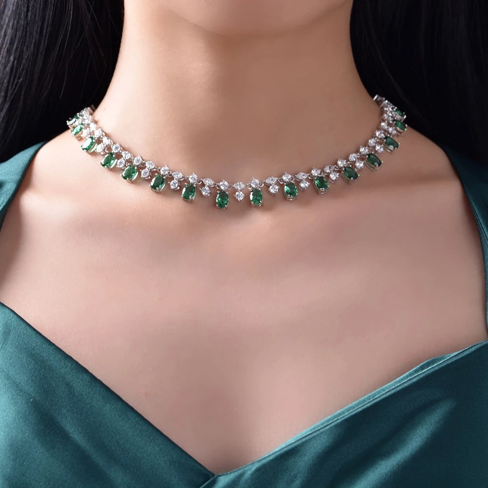 EMMA Necklace
- Top Quality Solid 925 Sterling Silver Oval 5*7MM Emerald Gem Created Moissanite Wedding 42CM Pendant Necklace Fine Jewelry