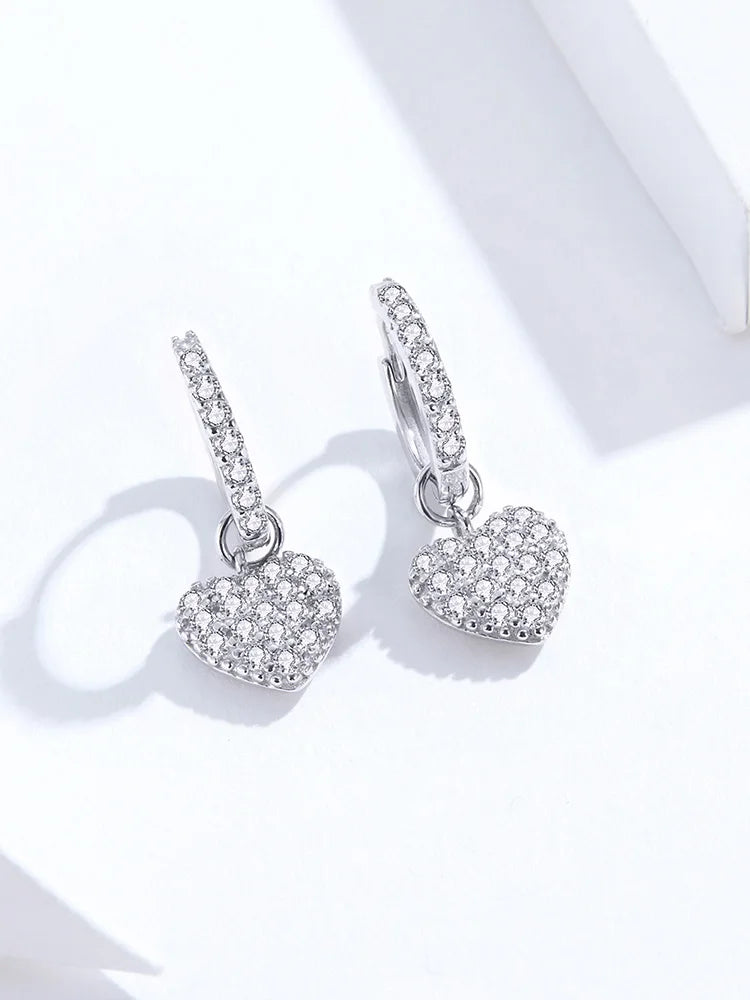 EARRING - Heart shaped 
 925 Sterling Silver Shining Heart Dangle Earrings