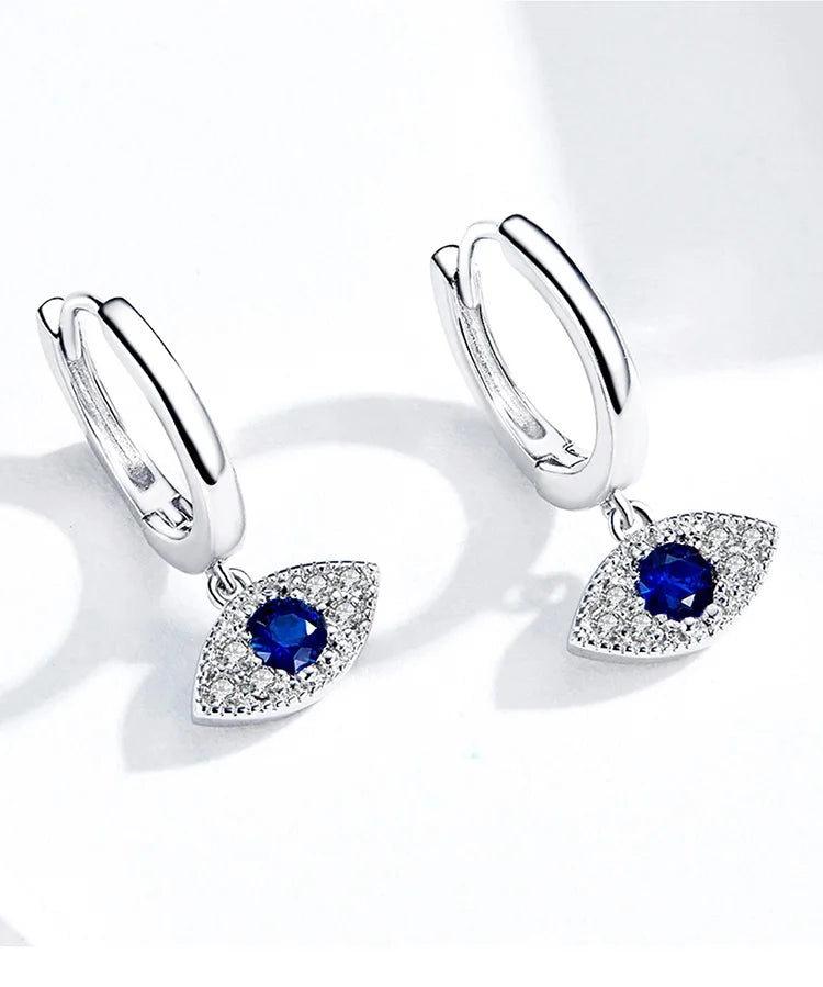 Blue Evil Eye Drop Earrings 
925 Sterling Silver