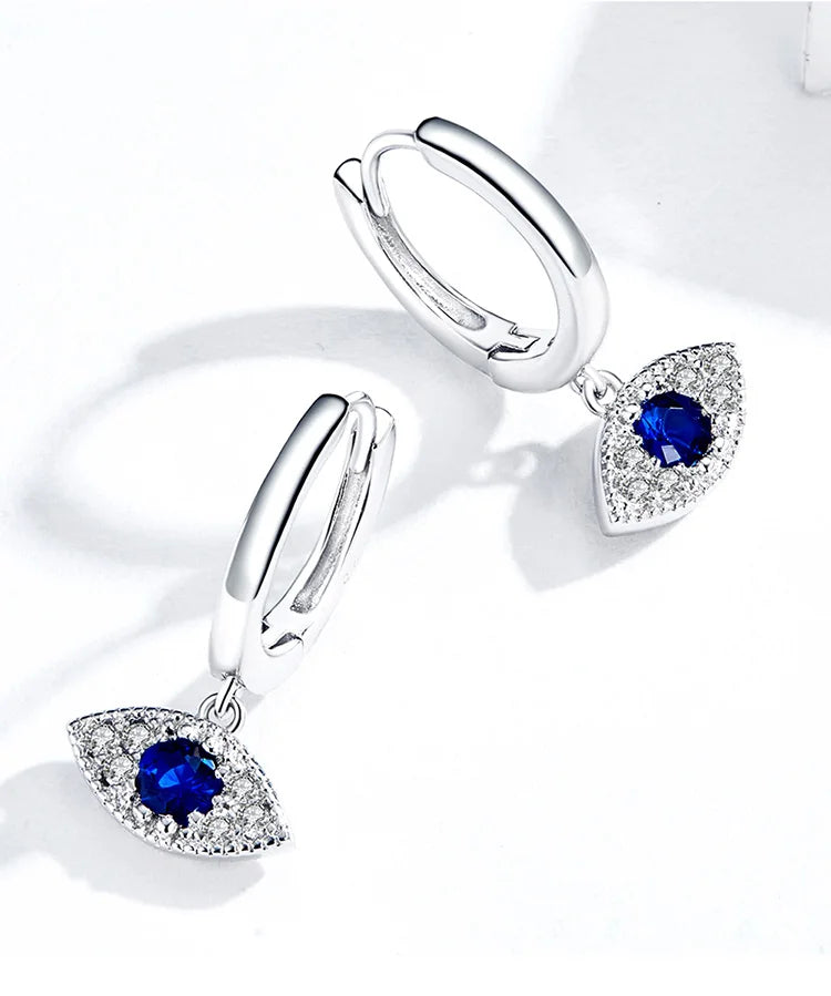 Blue Evil Eye Drop Earrings 
925 Sterling Silver