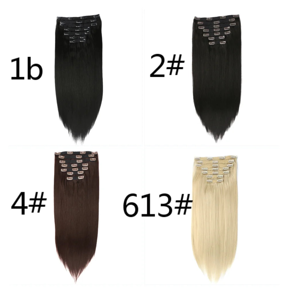 Hair Extensions 
Synthetic Long Clip-in Hair Extentions 20 Clips 24Inches 7/Pcs/Set Straight Natural 
Black Brown Blond Color For Women RYLAI