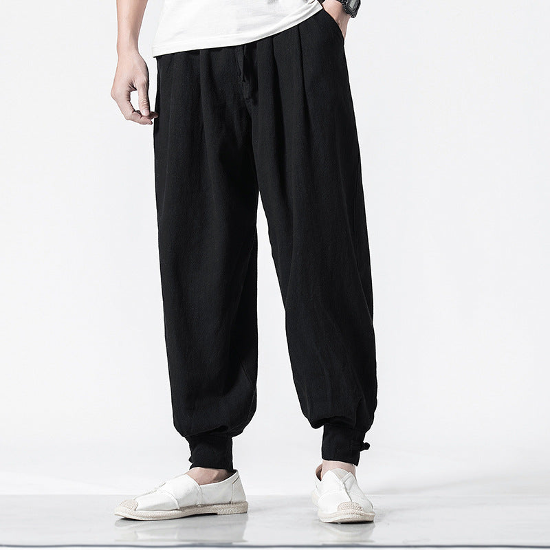 Men's Cotton Linen Loose Necked Long Pants