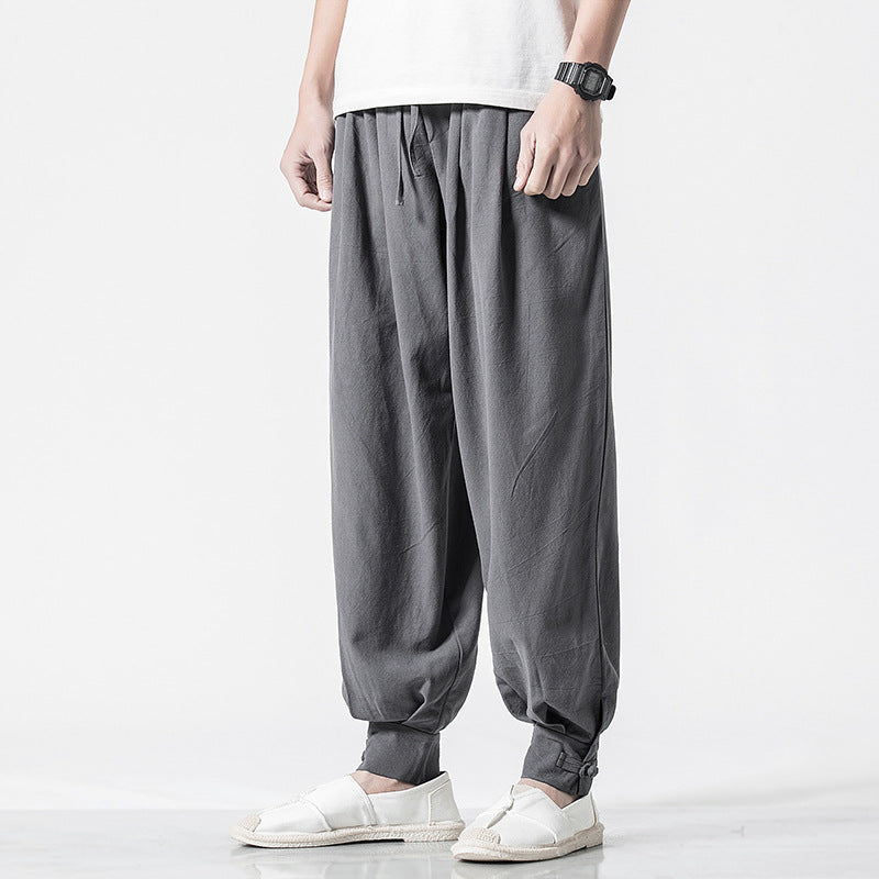 Men's Cotton Linen Loose Necked Long Pants