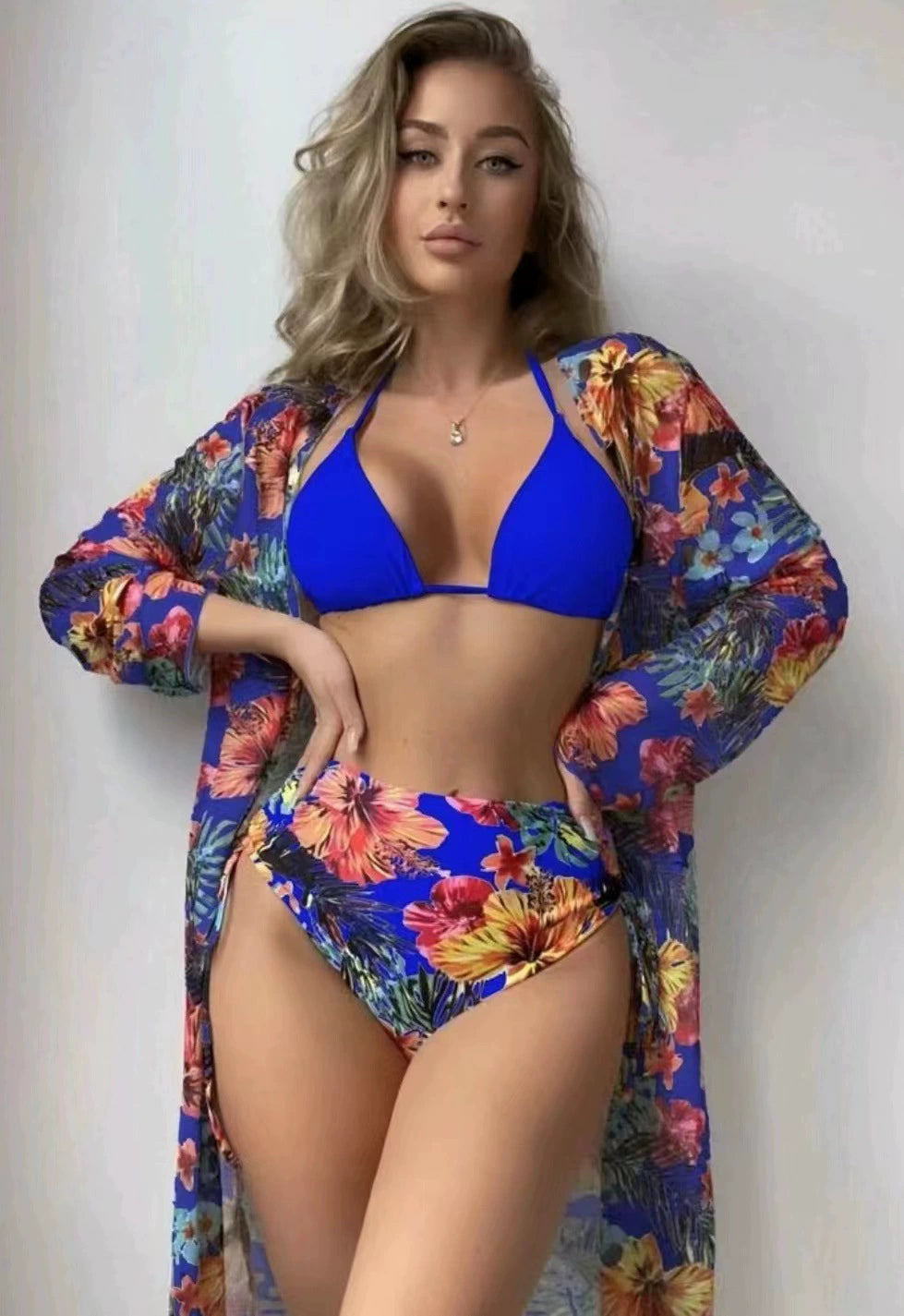 New Bikini Blouse Swimsuit Three-Piece Set Women's Separates Swimsuit Print Sexy Beach 3-Piece Set