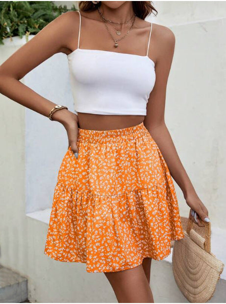 A- Line Short High Waist Floral Frill Hem Skirt