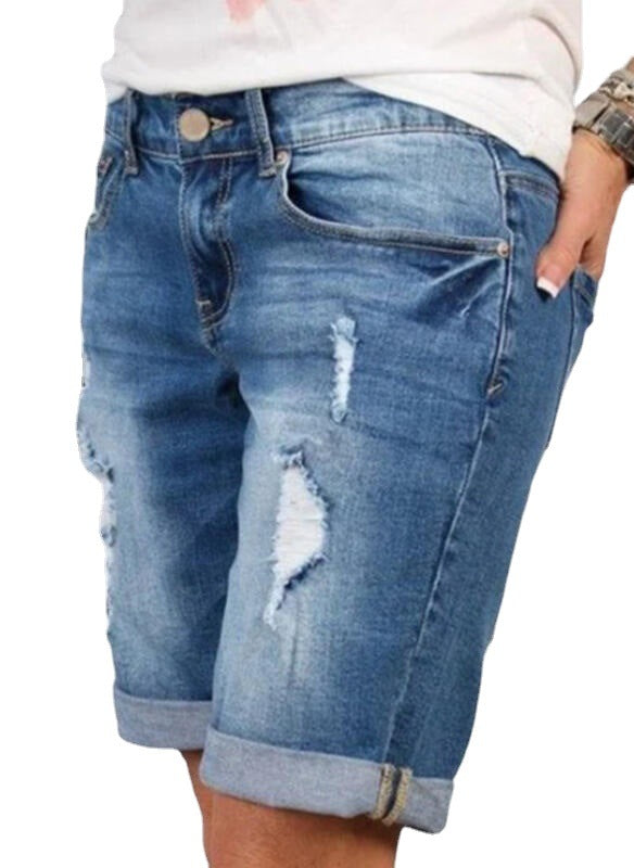 Ripped Cropped Pants Stretch Denim Middle Pants For Women