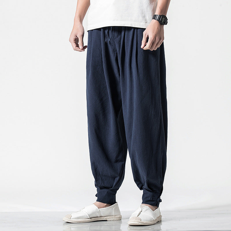 Men's Cotton Linen Loose Necked Long Pants