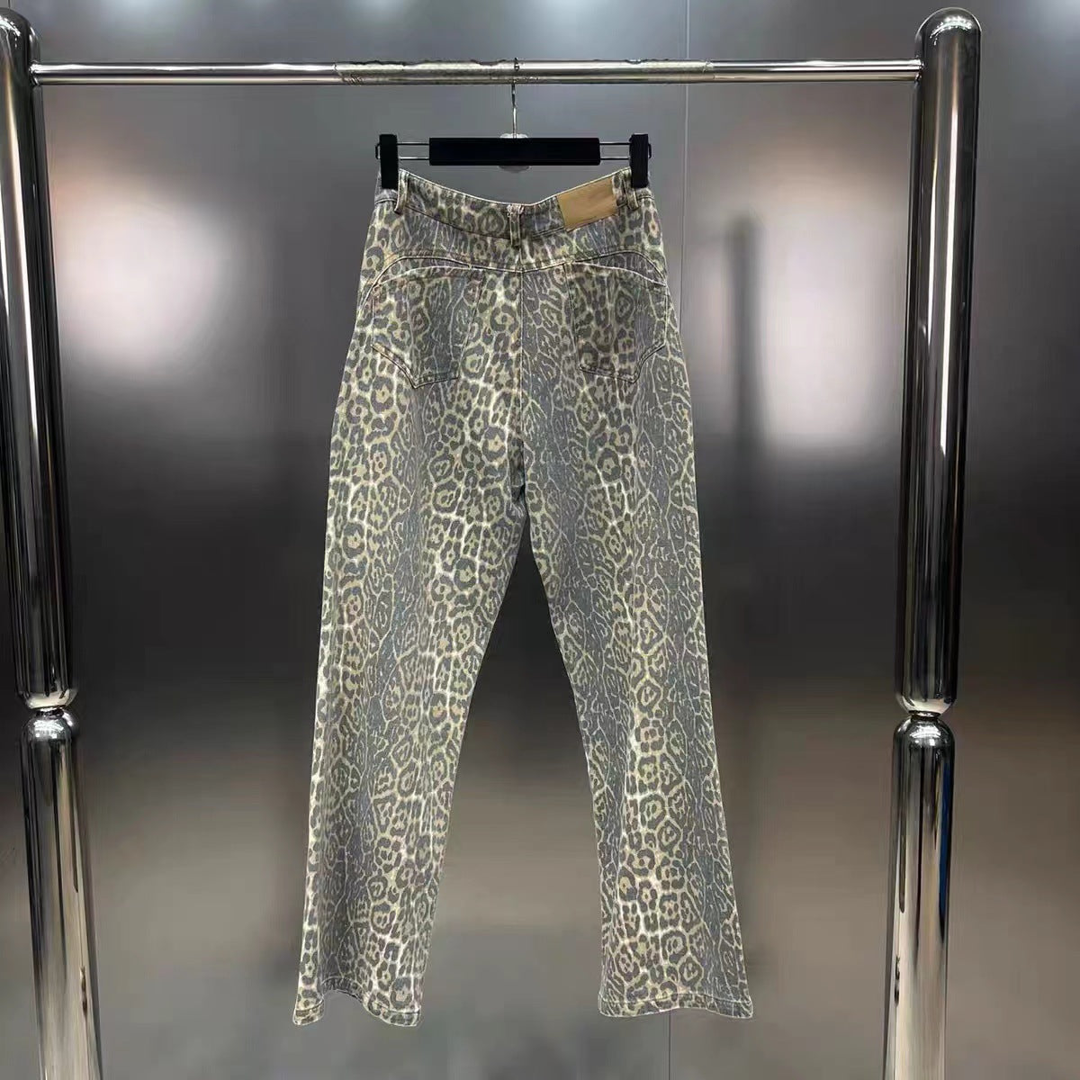 Leopard Print Straight Slim Street Fashion Jeans